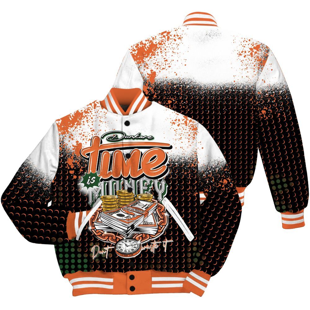 Varsity Jacket To Match Low Miami 5s Shirt, Halftone Time Is Money All Over Print