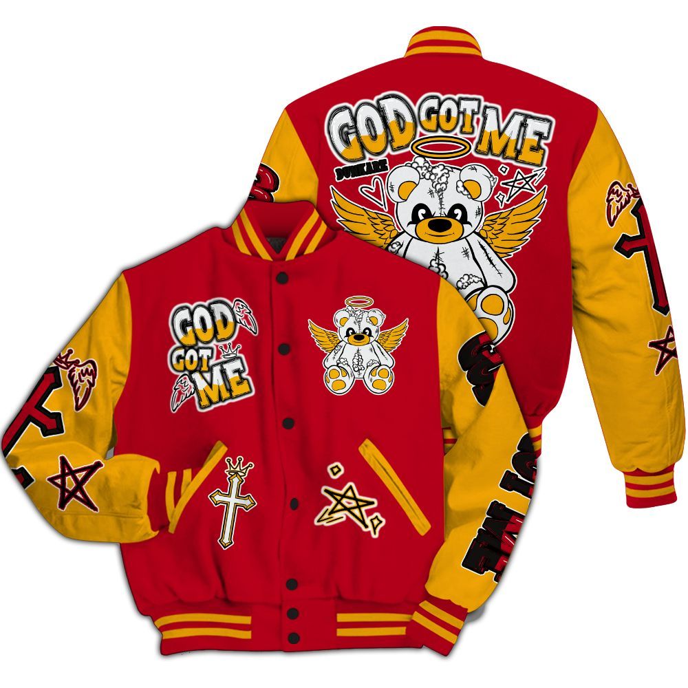 Varsity Jacket To Match Cardinal 7s - Gods Guides Me Bear All Over Print