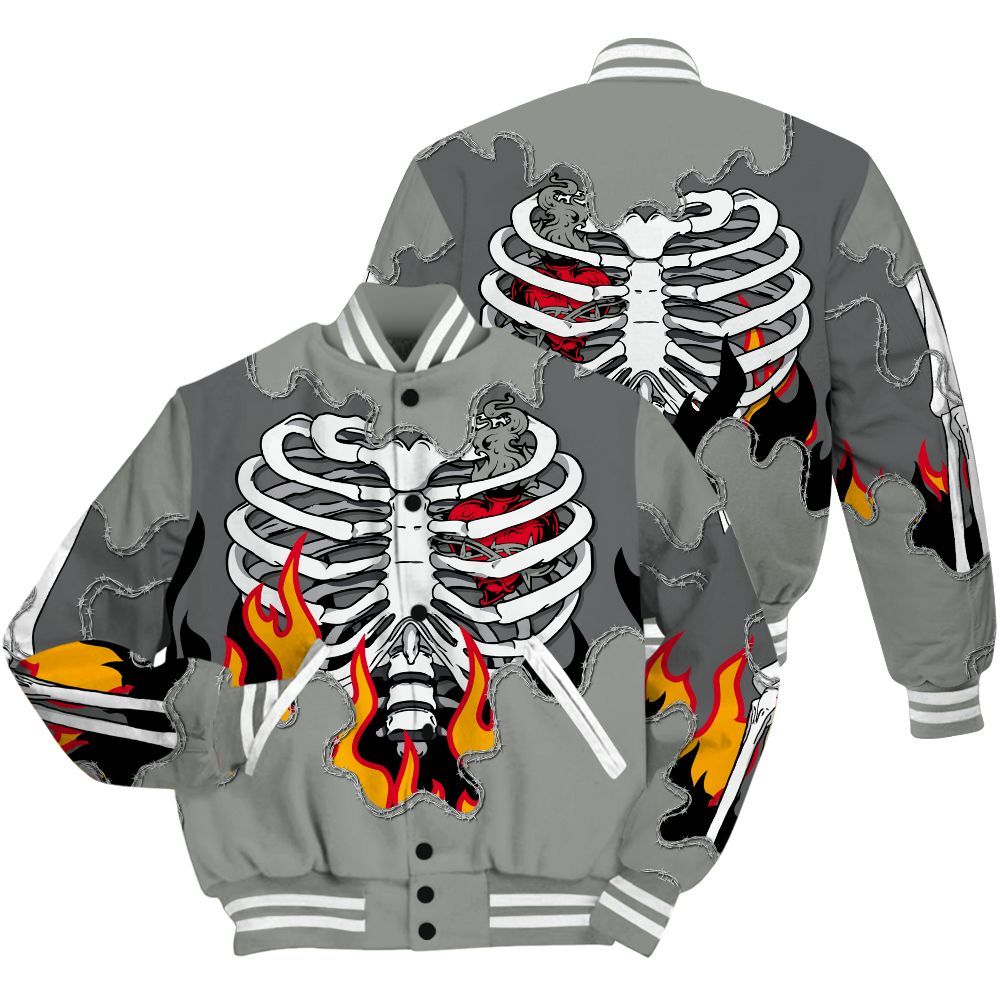 Varsity Jacket To Match Paris Olympics 4s Shirt, Skeleton Heart On Fire All Over Print