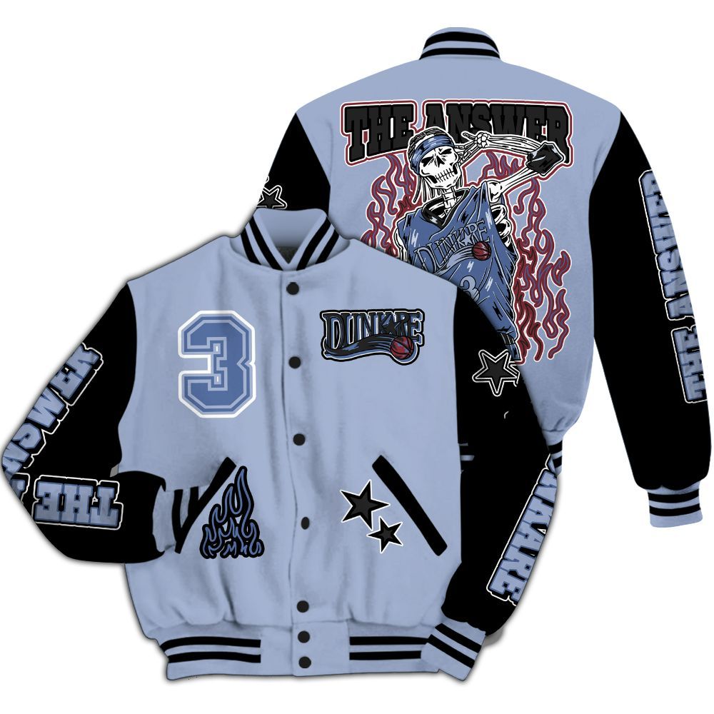 Varsity Jacket To Match Black Metallic 5s - Allen Answer Skeleton All Over Print