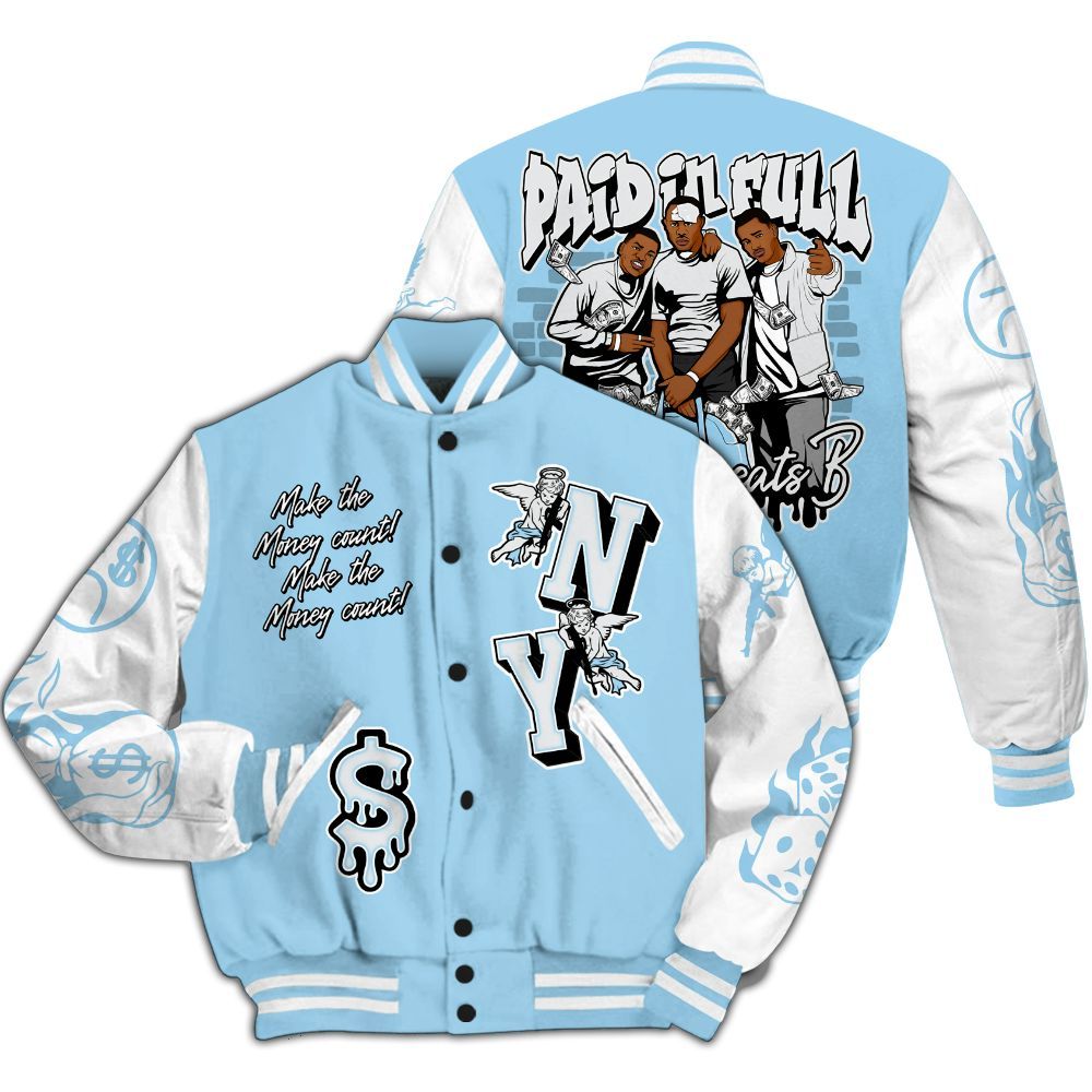 Varsity Jacket To Match Legend Blue 11s - Paid In Full Money All Over Print