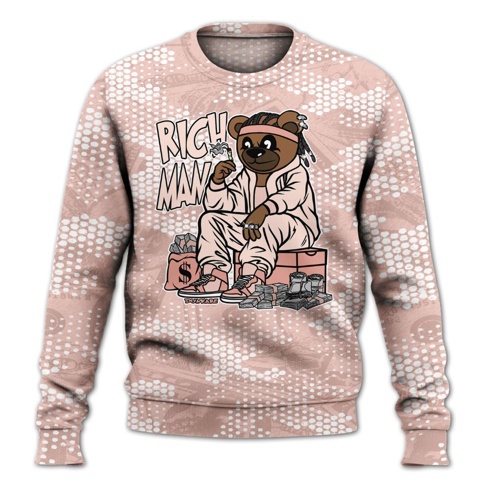Sweatshirt To Match Low Legend Pink 11s - Rich Man Bear Banknotes Art All Over Print