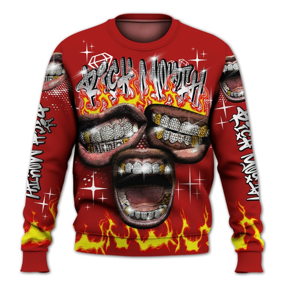 Sweatshirt To Match Red Taxi 12s - Rich Mouth Fire Rap Retro 90s All Over Print