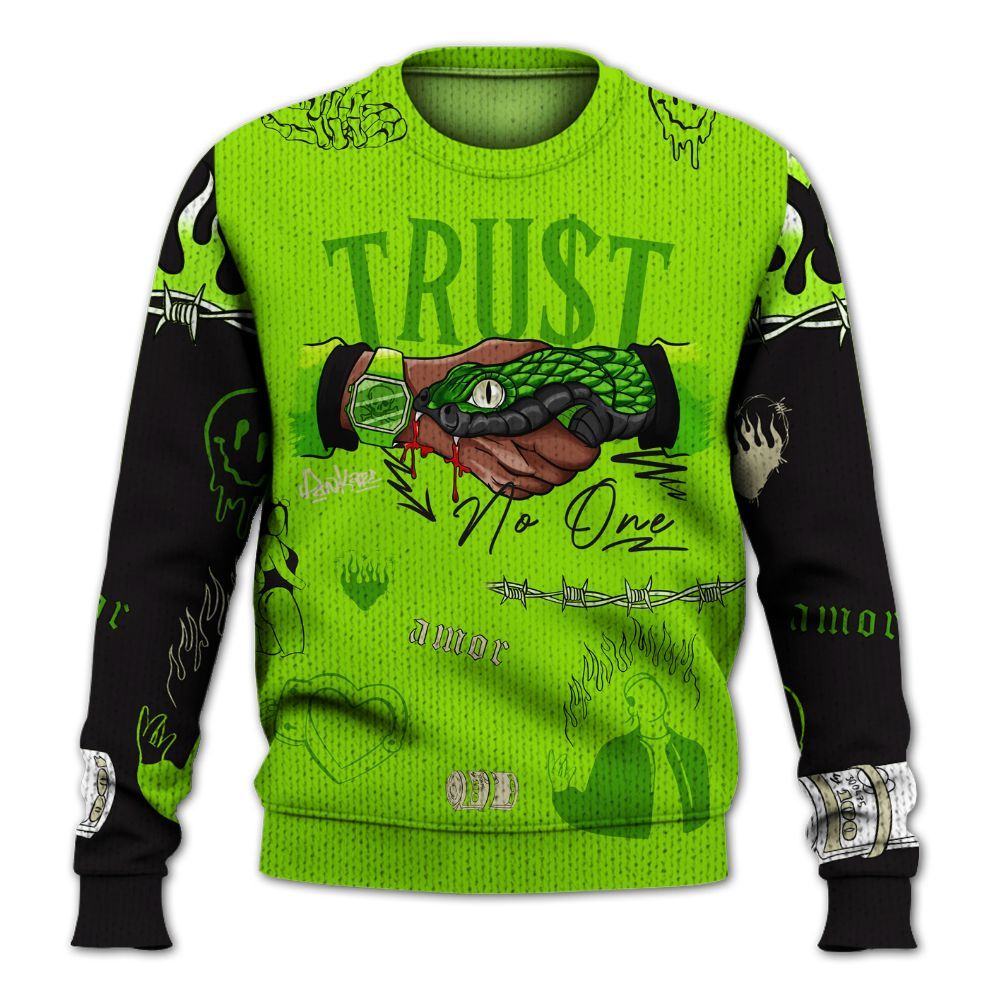 Knitted Sweater To Match Electric Green 6s - Snake Trust No One