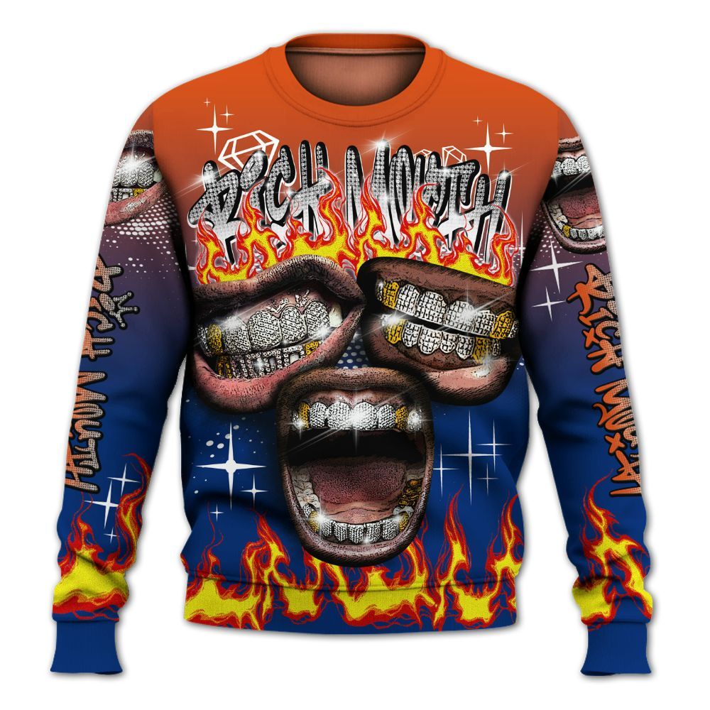 Sweatshirt To Match Mid Knicks 1s - Rich Mouth Fire Rap Retro 90s All Over Print