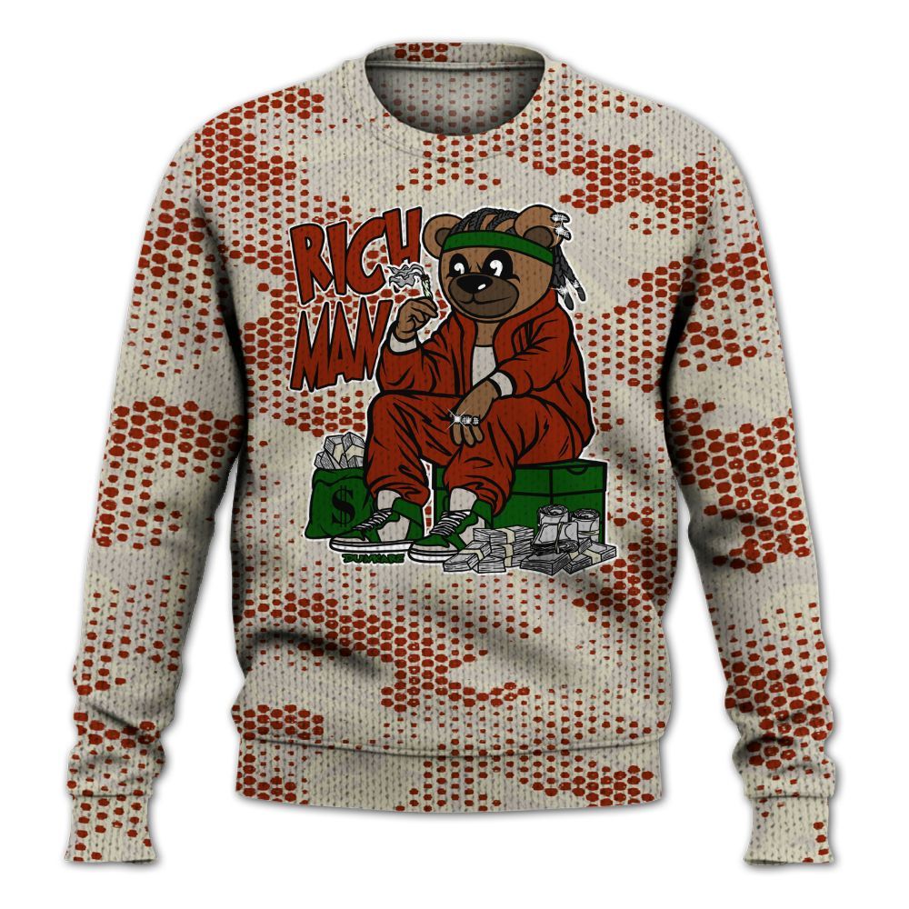 Knitted Sweater To Match El Grito 5s - Rich Man Bear Banknotes Art