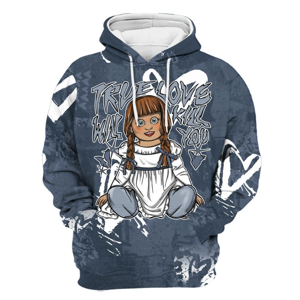 Hoodie To Match Low Diffused Blue 11s - Genuine Loves Bear Heart Grunge All Over Print