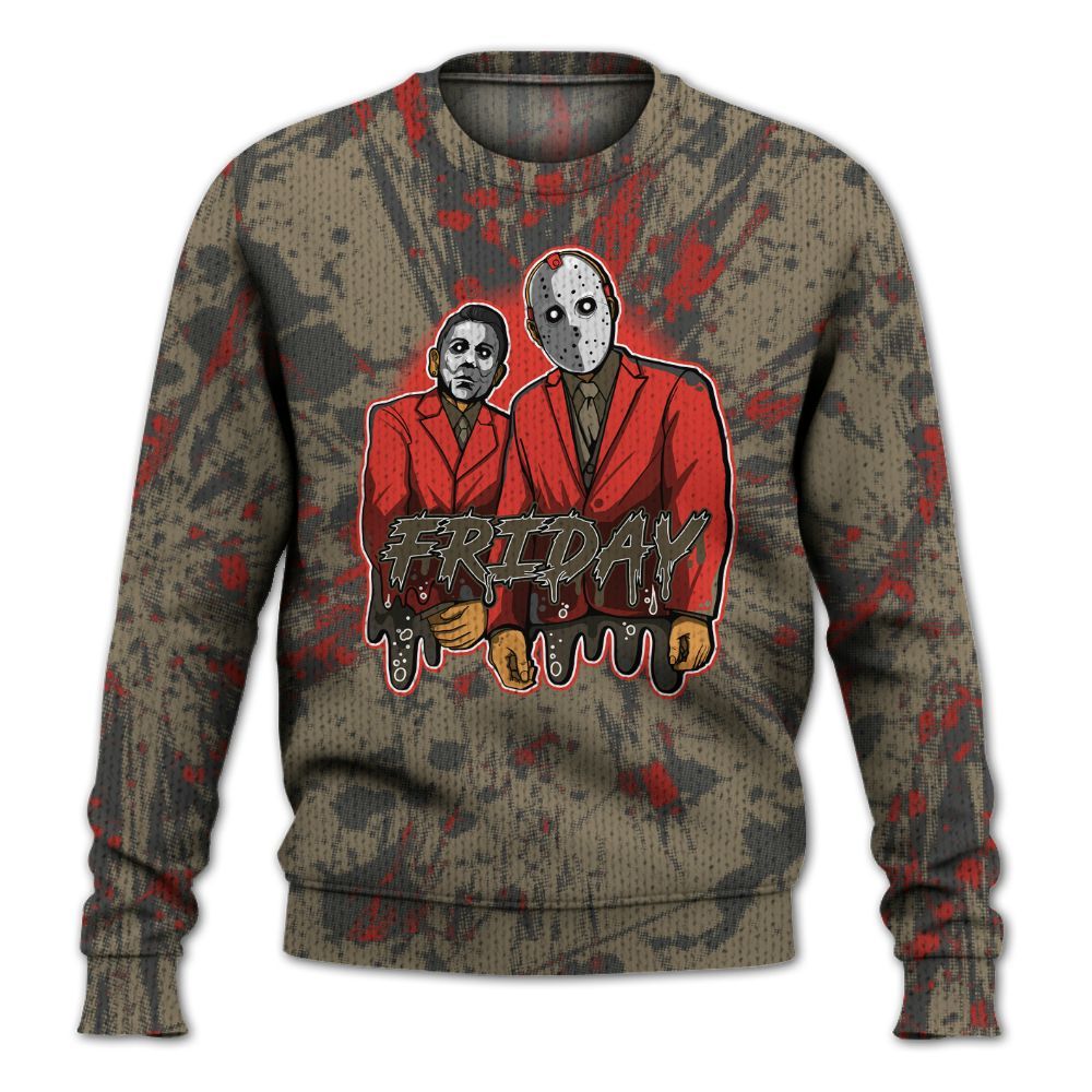 Knitted Sweater To Match Olive 9s - Friday Halloween Graphic Luxury