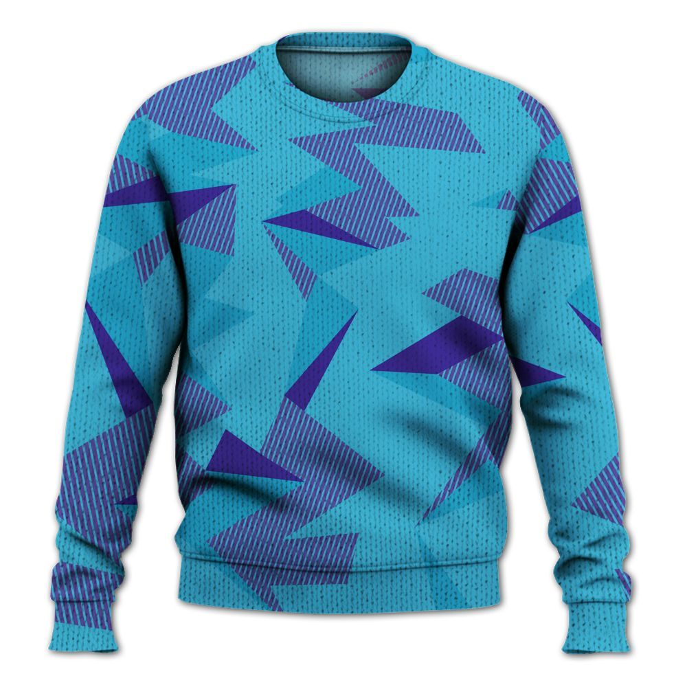 Knitted Sweater To Match Retro Aqua 6s - Geometric Camouflage Pattern