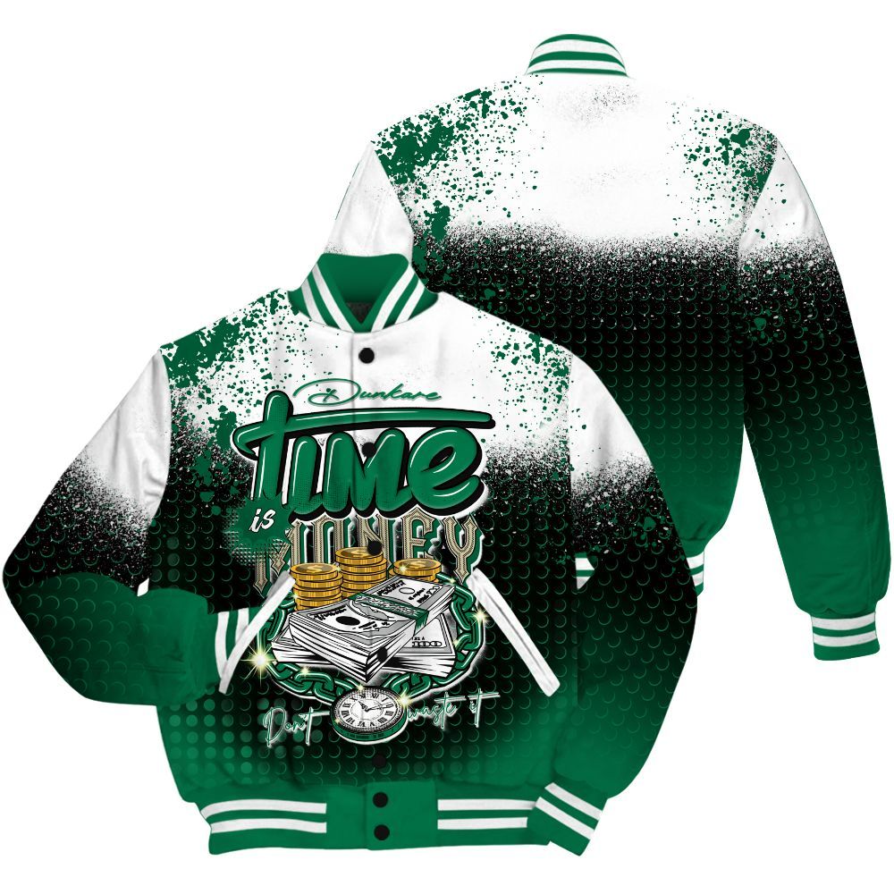 Varsity Jacket To Match Pine Green 4s Shirt, Halftone Time Is Money All Over Print