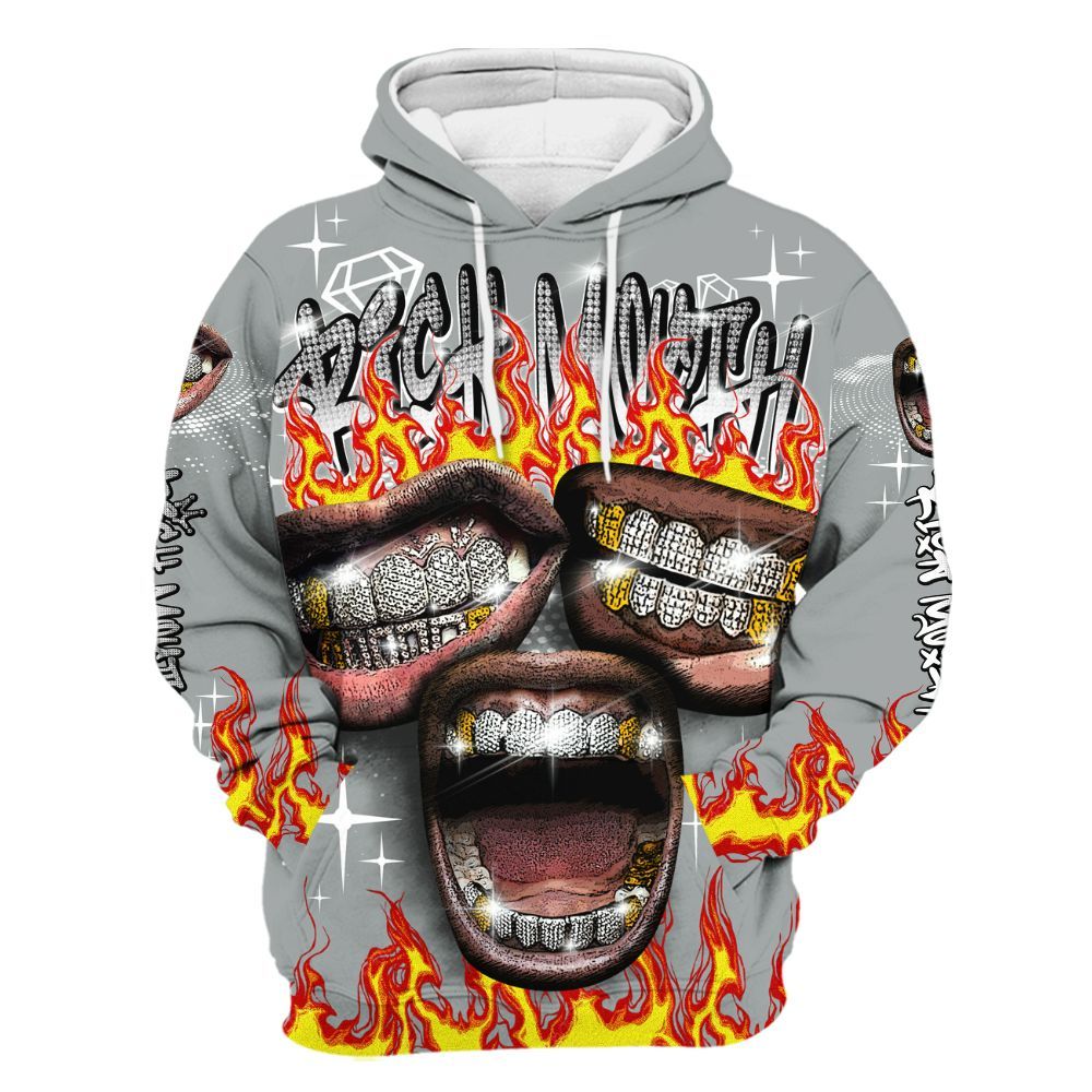 Hoodie To Match Dunk Low White Light Smoke Grey - Rich Mouth Fire Rap Retro 90s All Over Print