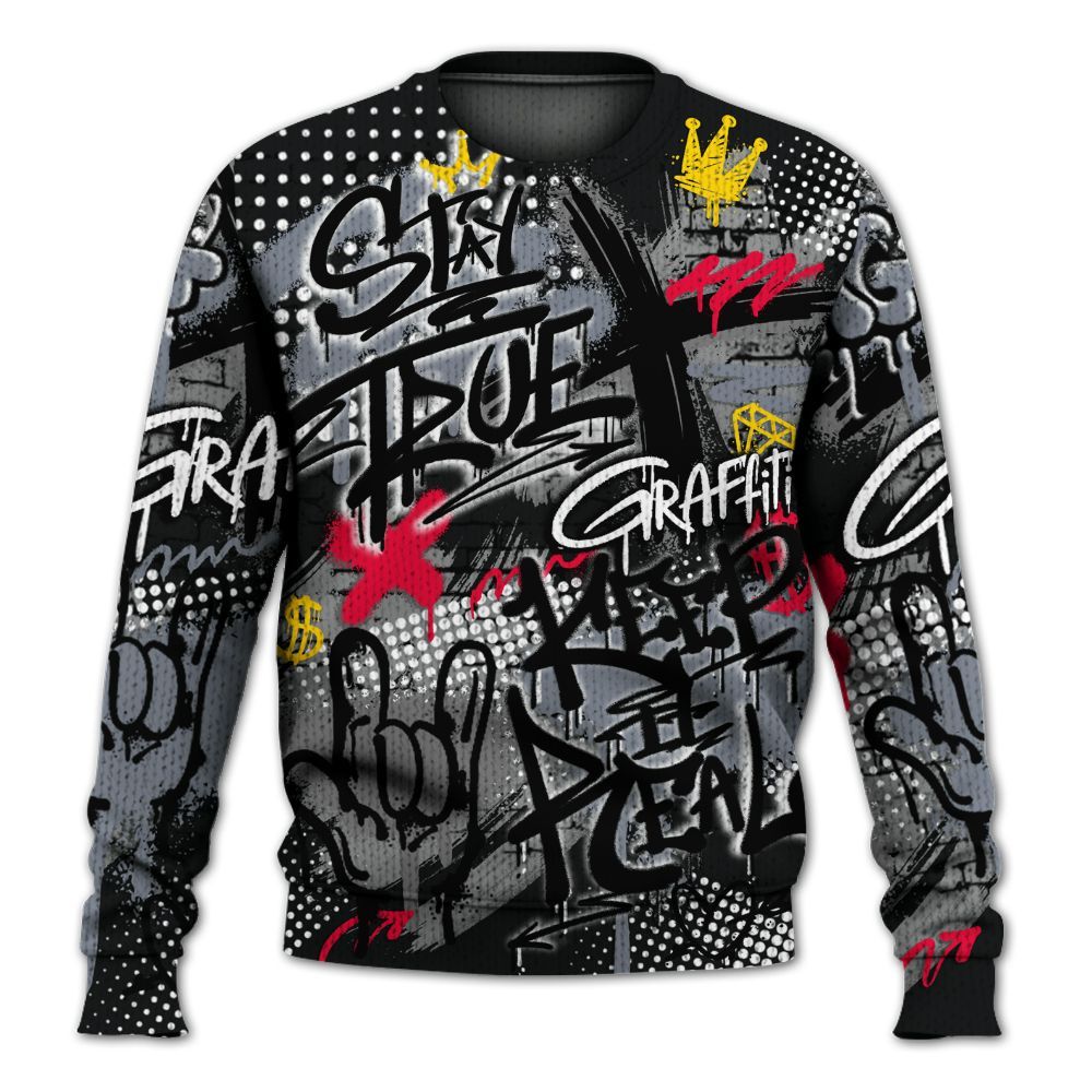 Knitted Sweater To Match Mid Black Metallic 1s - True It Real Graffiti Streetwear