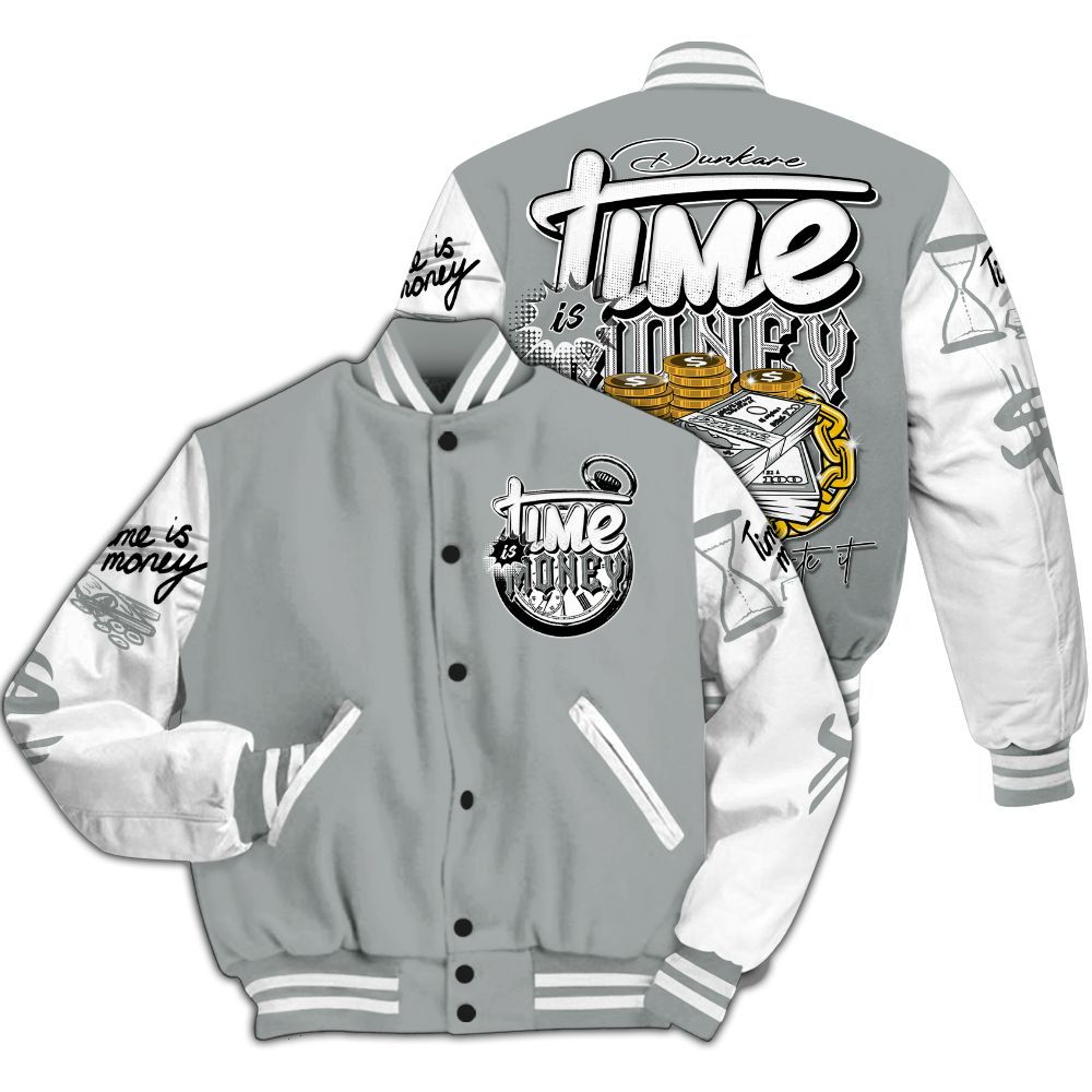 Varsity Jacket To Match Dunk Low White Light Smoke Grey - Time Is Money All Over Print