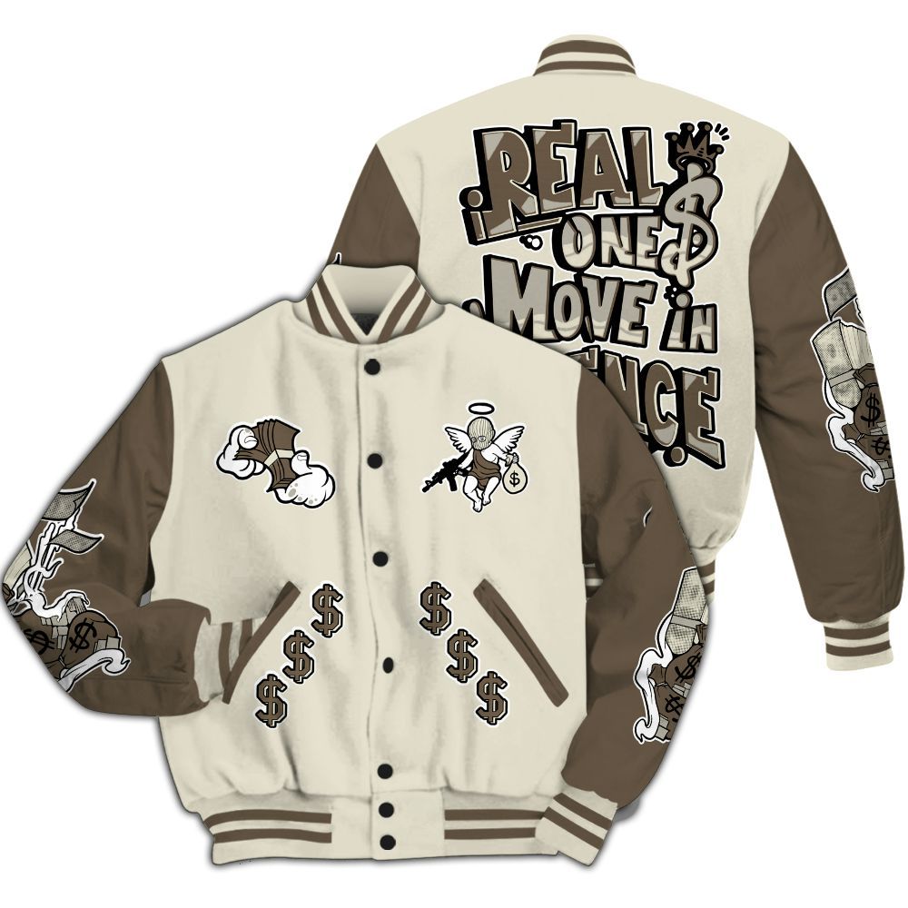 Varsity Jacket To Match Orewood Brown 3s - Ones Move In Silence Graphic All Over Print