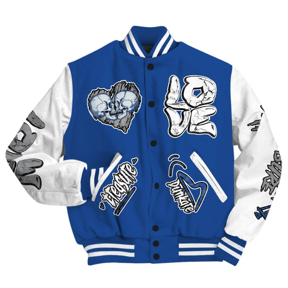 Varsity Jacket To Match High OG True Blue 1s - Skull Bear All Over Print