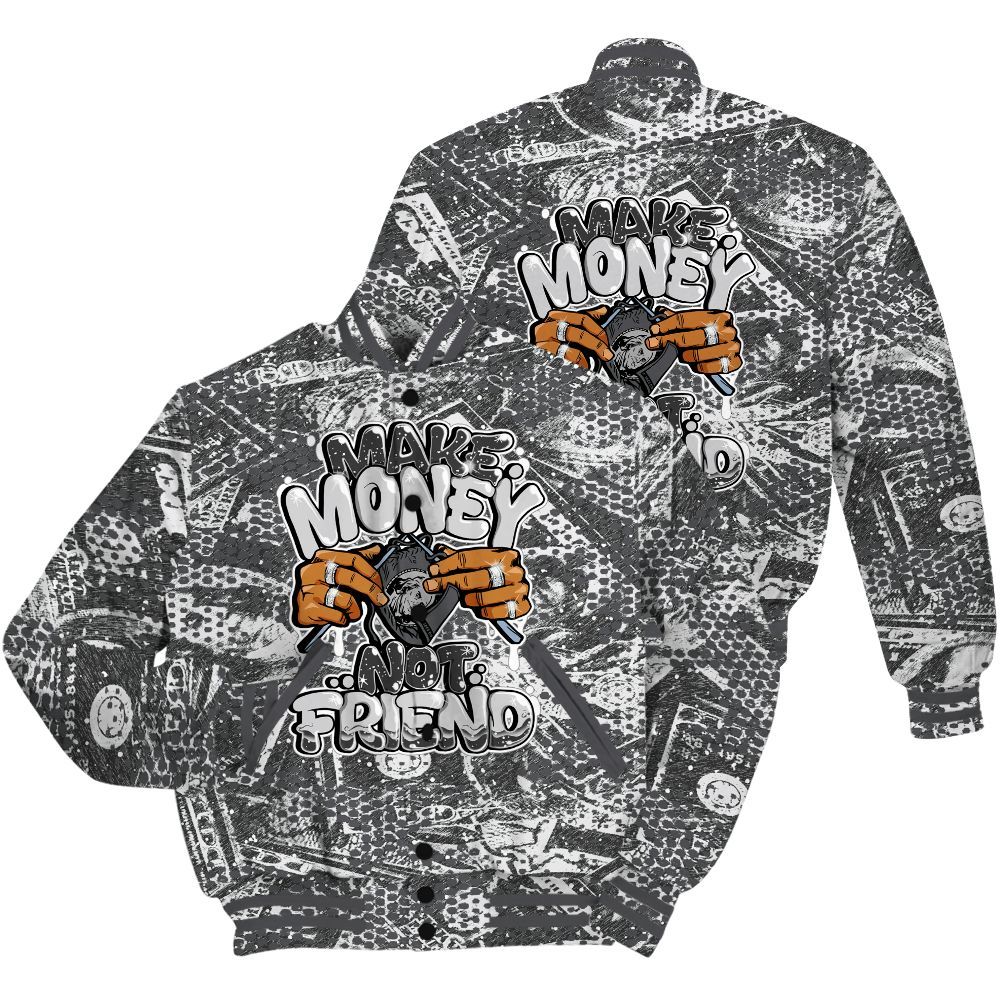 Varsity Jacket To Match Reverse Black White 6s Shirt - Make Moneys Not Friend Graphic Banknotes All Over Print