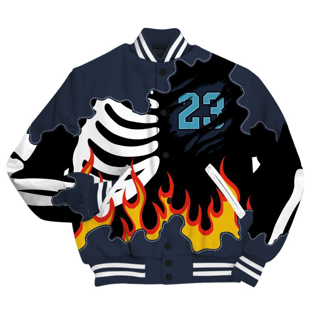 Varsity Jacket To Match Retro Obsidian 13s - Burning Skeleton 23 G.O.A.T All Over Print