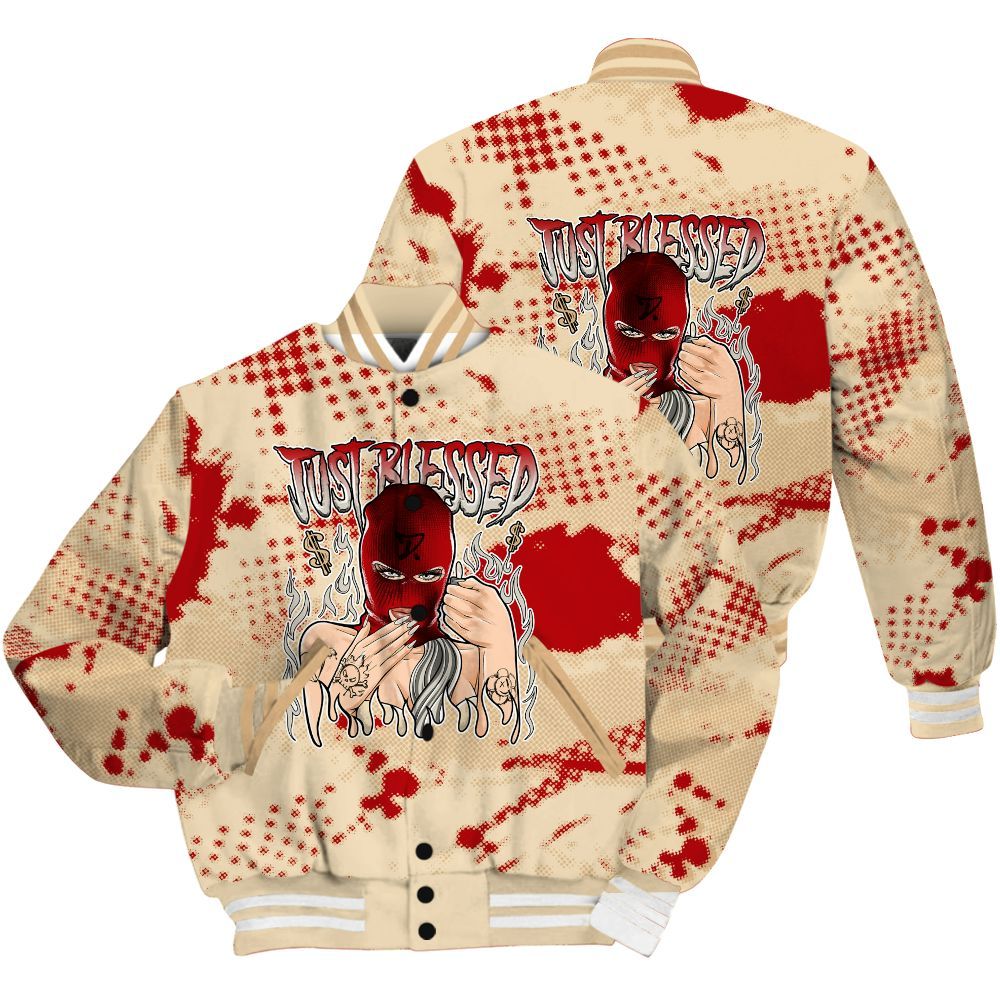Varsity Jacket To Match Dunk Low Strawberry Waffle Shirt - Blessed!! Smoke Dot All Over Print