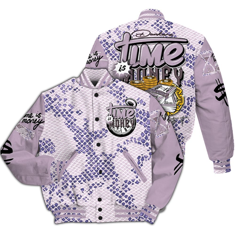 Varsity Jacket To Match Air Force 1 Low Purple Snake - Time Is Money All Over Print
