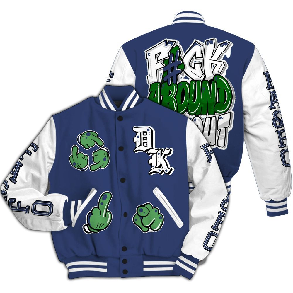 Varsity Jacket To Match Midnight Navy 13s - F Around Find Out Graphic All Over Print