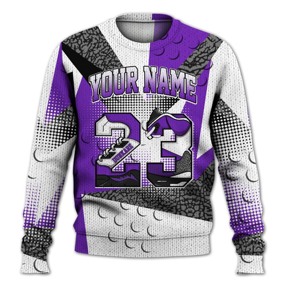 Knitted Sweater To Match Retro Dark Iris 3s - Poly Custom Name Number 23 5s