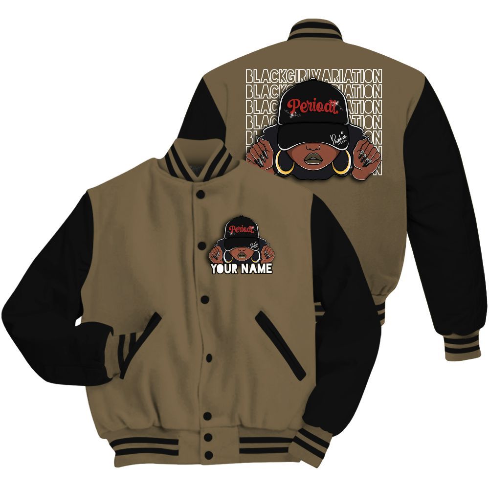 Varsity Jacket To Match Olive 9s - Custom Name Black Girl All Over Print