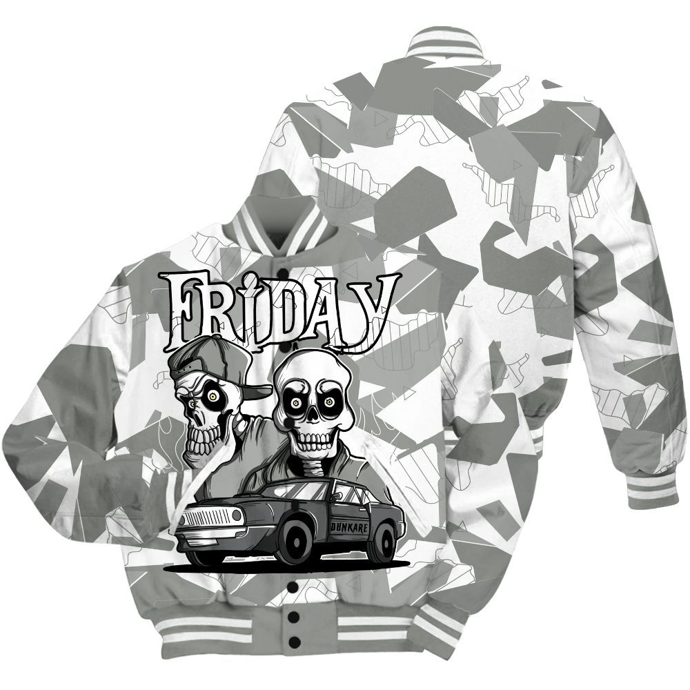 Varsity Jacket To Match Paris Cement Grey 4s - Friday Funny Retro All Over Print