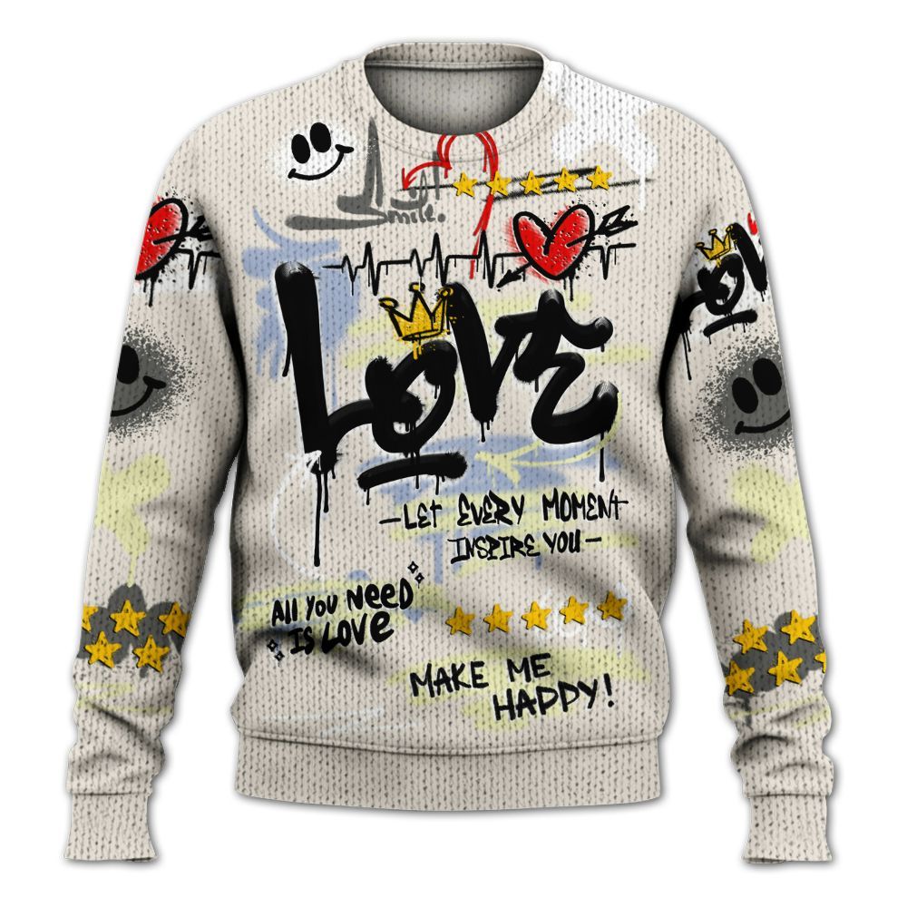 Sweater To Match Luminous Green 5s - Happy Love Beats Graffiti Graphic