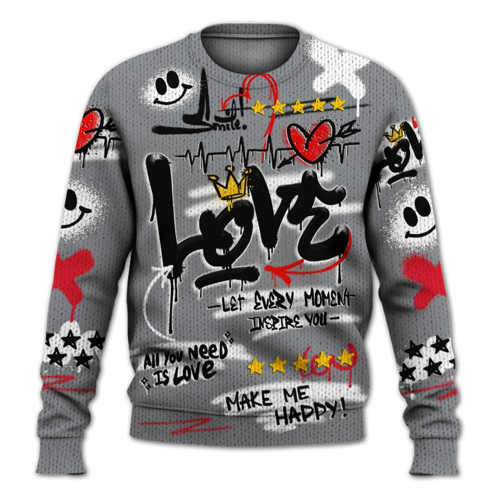 Knitted Sweater To Match Black Cement 3s - Happy Love Beats Graffiti Streetwear