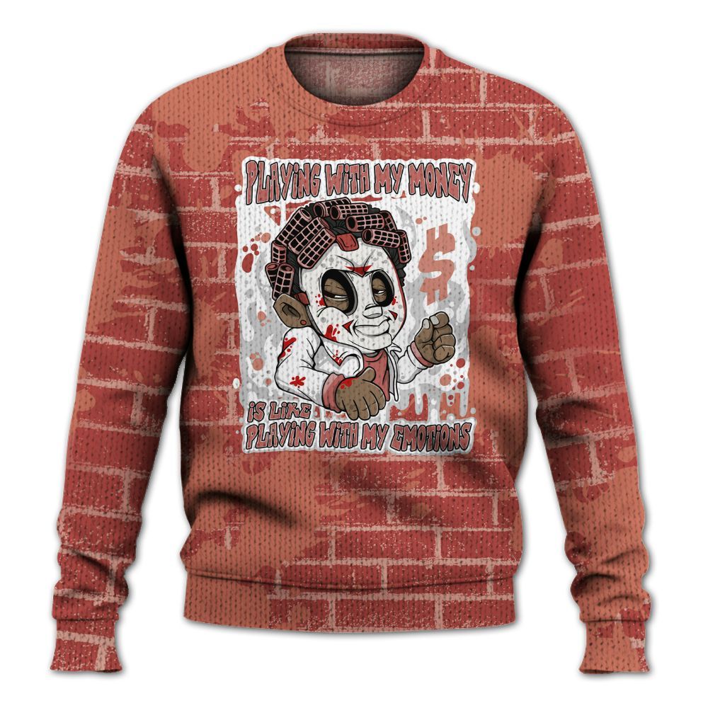 Knitted Sweater To Match Dune Red 13s - Playing With My Money Graphic Halloween