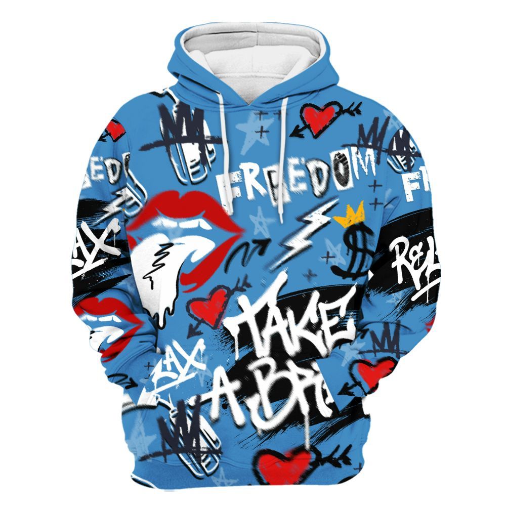 Hoodie To Match Low OG Obsidian 1s - Take Break Freedom Graffiti Streetwear All Over Print