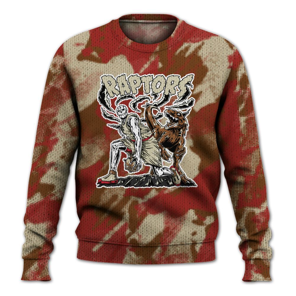 Knitted Sweater To Match Archaeo Brown 5s - Raptors Skeleton Abstract Halftone