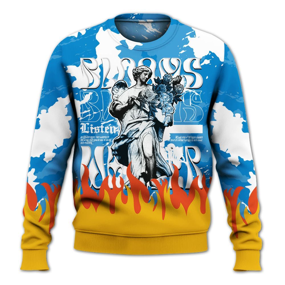 Sweatshirt To Match Industrial Blue 4s - Blooms Whisper Retro Military Blue 4s Outfit All Over Print