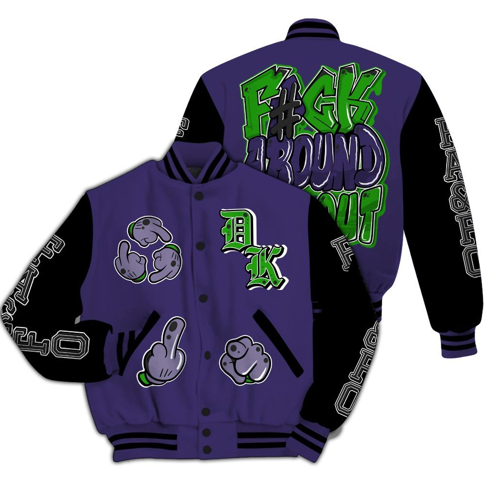 Varsity Jacket To Match Retro Court Purple 13s - F Around Find Out Graphic All Over Print