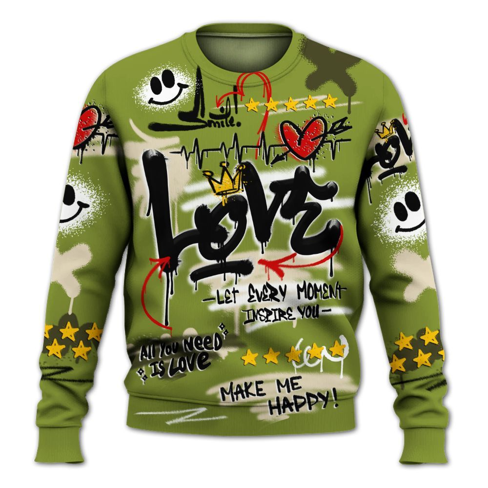 Sweatshirt To Match SB Dunk Low Asparagus - Happy Love Beats Graffiti Streetwear All Over Print