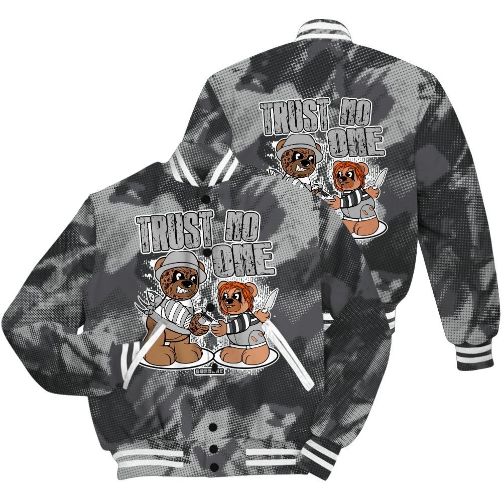 Varsity Jacket To Match White Thunder 4s Shirt - Trust No One Bear Abstract Halftone All Over Print