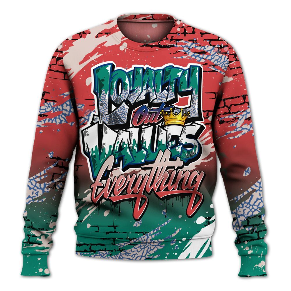 Sweatshirt To Match Retro Chalk & Track Red 3s - Values Of Loyalty Drip All Over Print