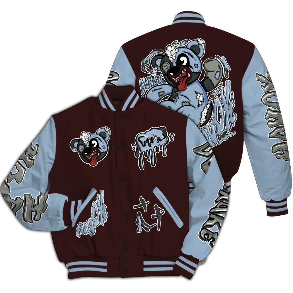 Varsity Jacket To Match Burgundy 5s - Havok Bear All Over Print