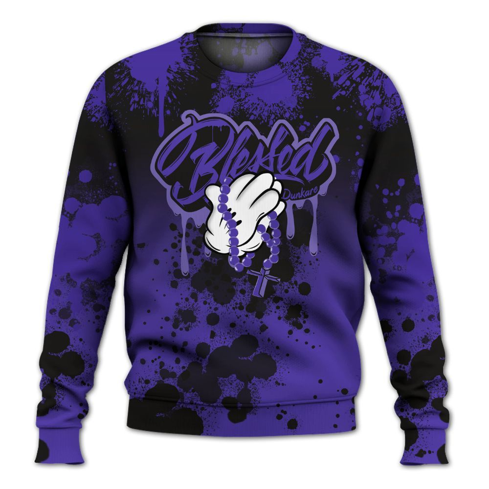 Sweatshirt To Match Field Purple 12s - God Blessed Ink Drip All Over Print