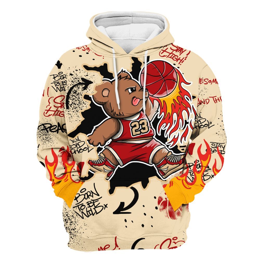 Hoodie To Match Dunk Low Strawberry Waffle - Number 23 Basketball Bear Custom Name All Over Print
