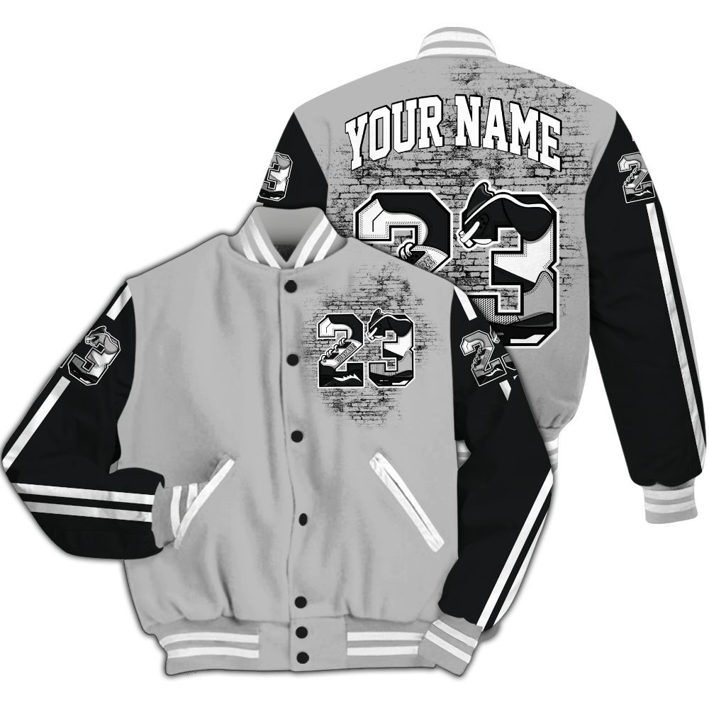 Varsity Jacket To Match Low 85 Metallic Black 1s - Custom Name Number 23 5s All Over Print