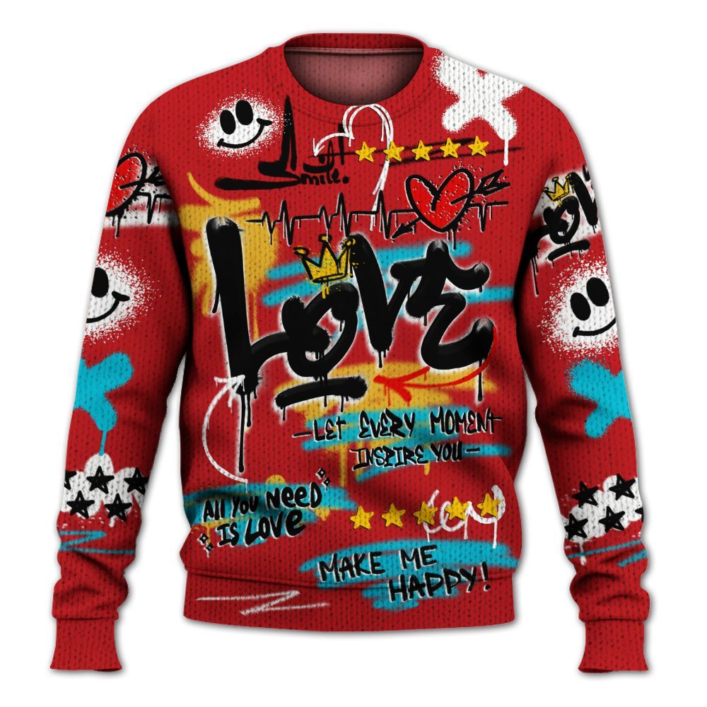 Knitted Sweater To Match Dunk Low Fruity Pebbles - Happy Love Beats Graffiti Streetwear