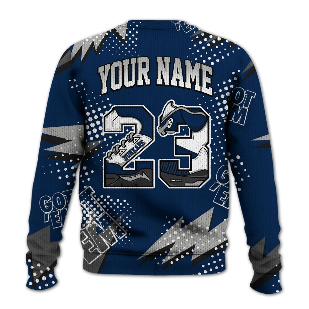 Knitted Sweater To Match SB White Navy 4s - Custom Name Number 23 5s