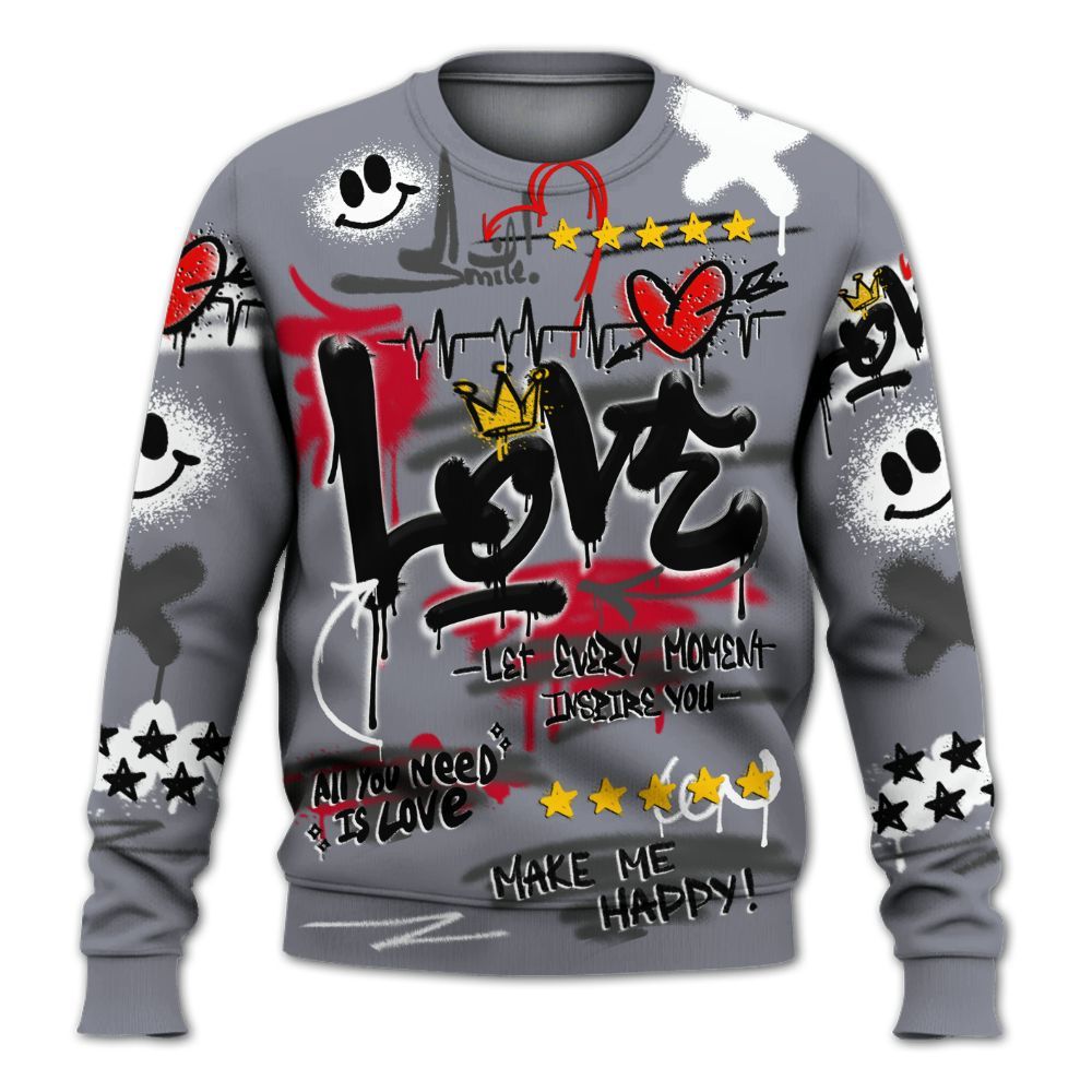 Sweatshirt To Match Retro Black Flint 13s - Happy Love Beats Graffiti Streetwear All Over Print