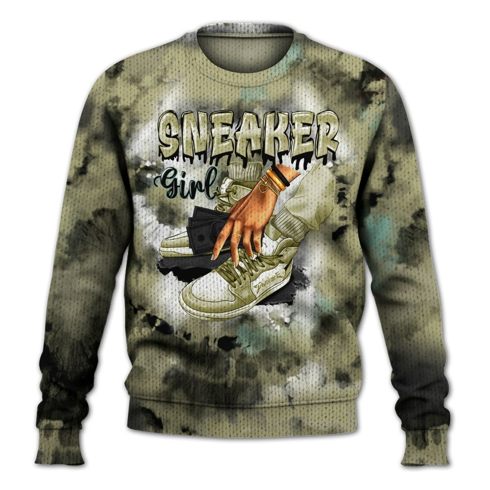 Knitted Sweater To Match Dunk Low Suede Olive Aura - SNEAKER Girl Money Drip Tie Dye