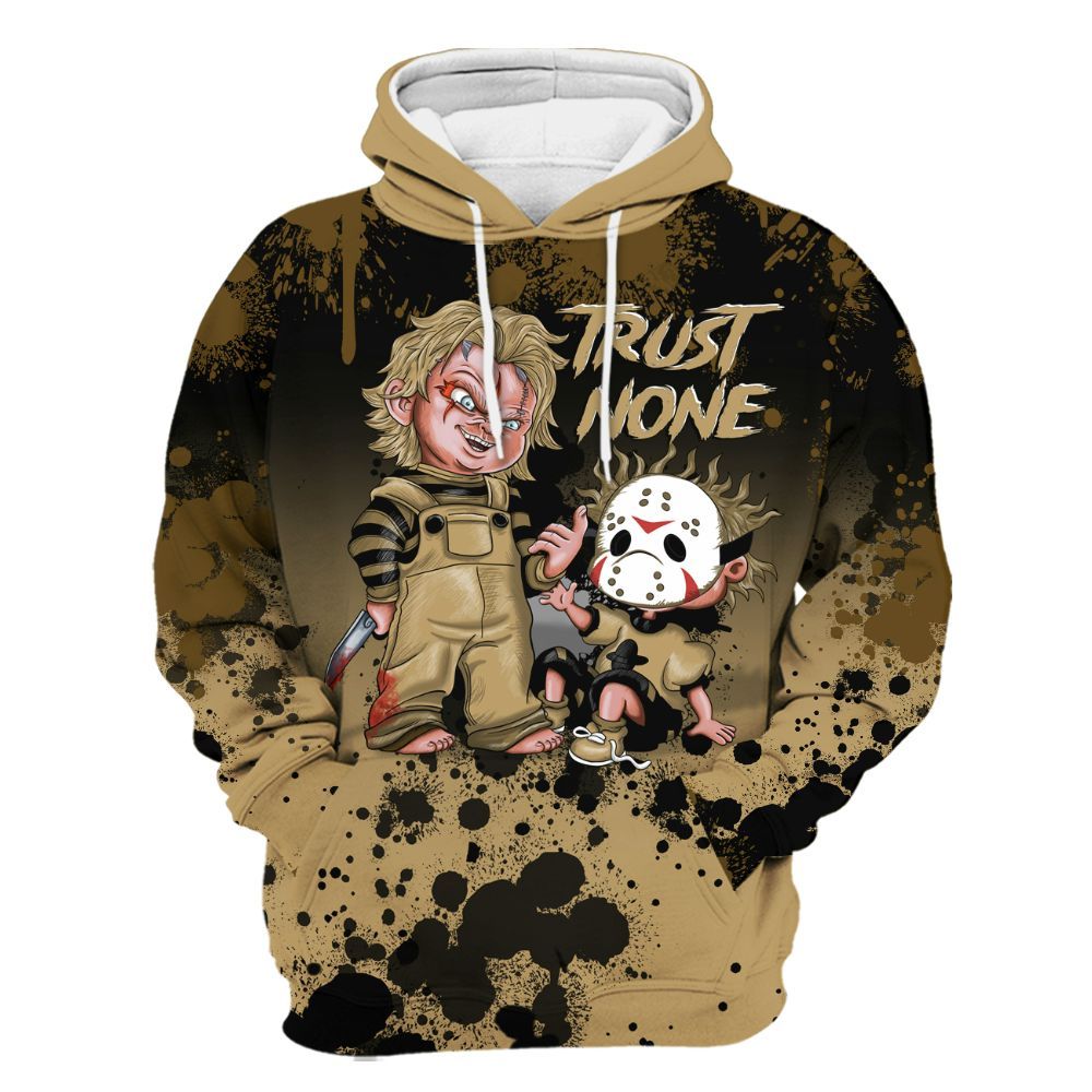 Hoodie To Match High OG Black Metallic Gold 1s - Trust No One Scary All Over Print