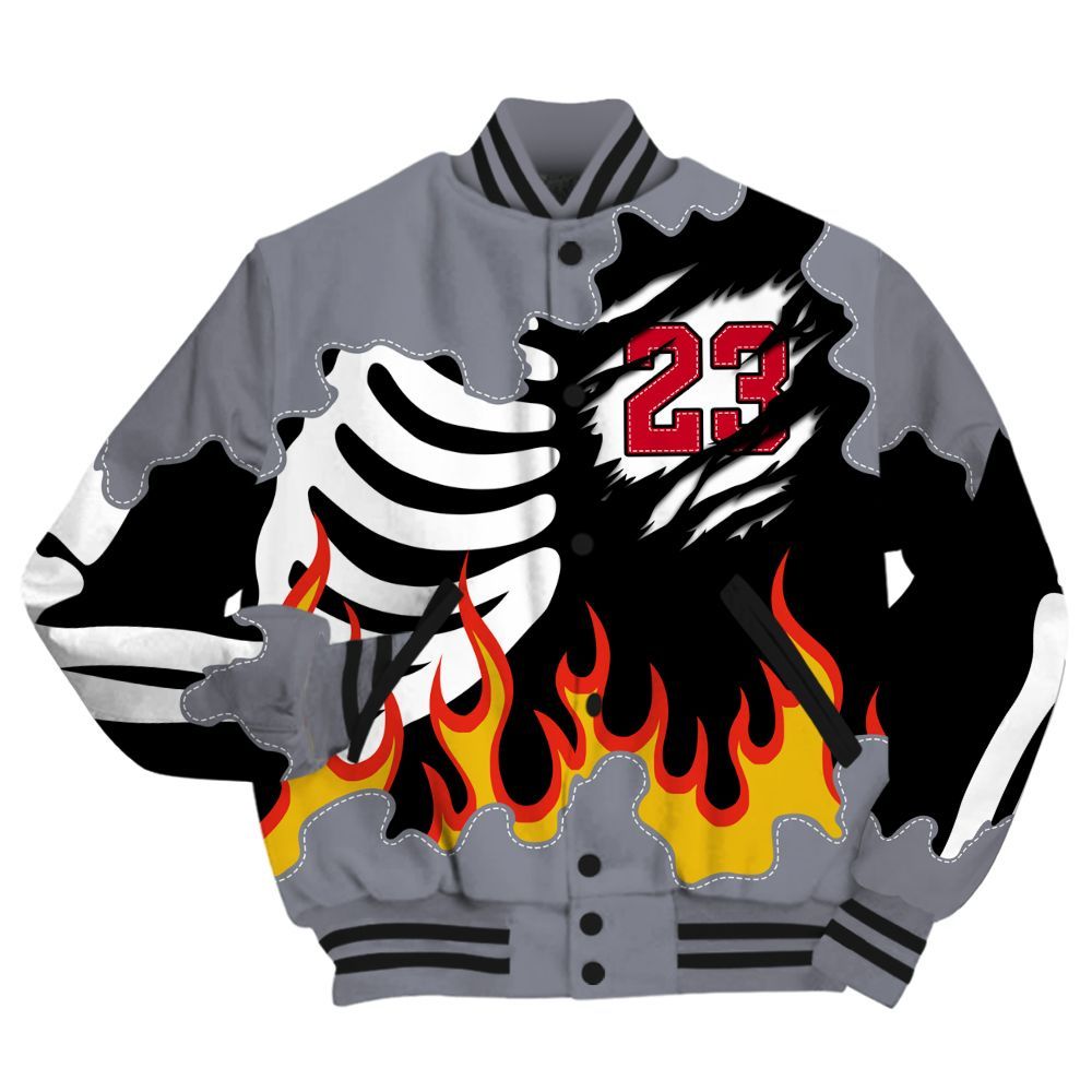 Varsity Jacket To Match Retro Black Flint 13s - Burning Skeleton 23 G.O.A.T All Over Print