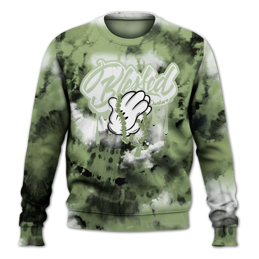 Sweatshirt To Match Oil Green 4s - God Blessed Tie Dye All Over Print