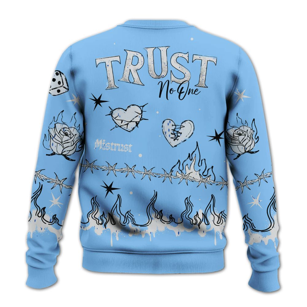 Sweatshirt To Match University Blue 5s - Trust No One Snake-Bite Doodle Crayon All Over Print