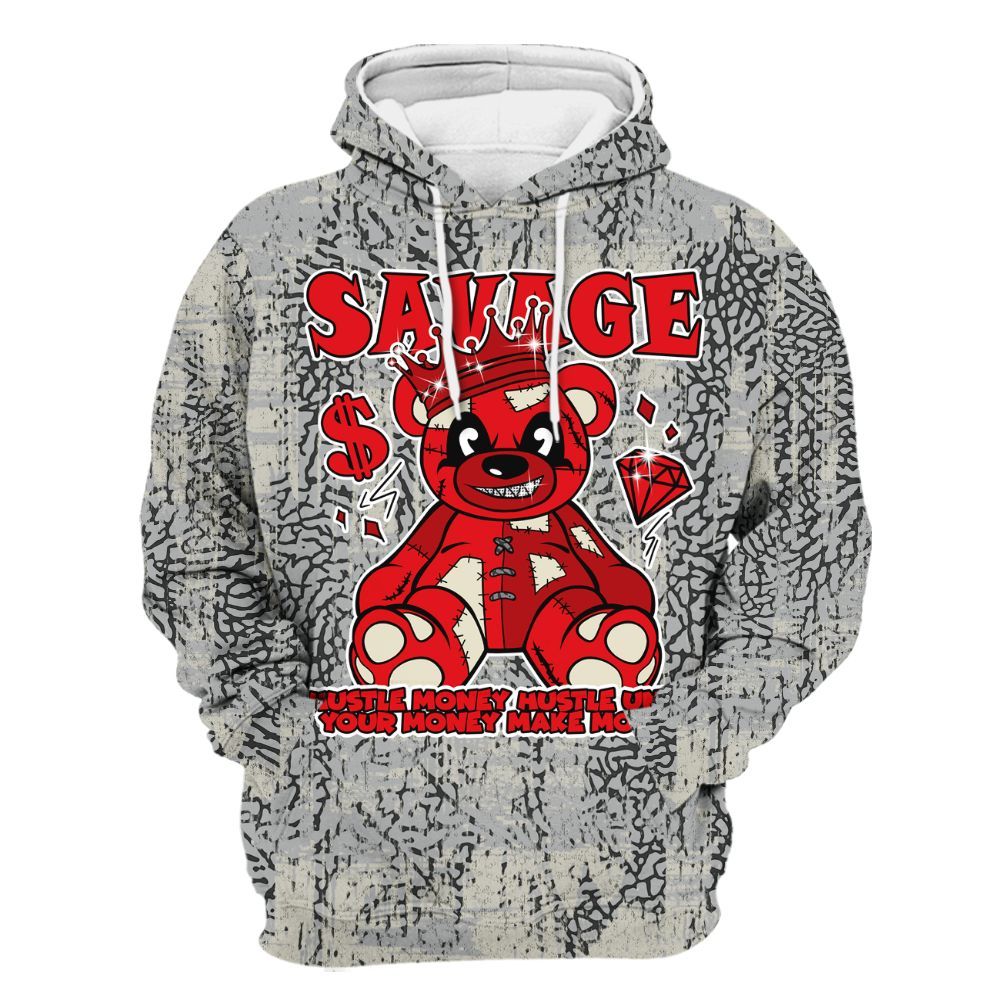 Hoodie To Match Cement Grey 3s - Savages Bear Glitch Art All Over Print